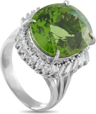 Luxury Bazaar Platinum 0.78ct Diamond and Peridot Ring 5354