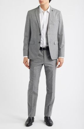 John Varvatos Varick Slim Fit Grey M&eacute;lange Wool & Cotton Blend Suit at Nordstrom, Size 42 Regular