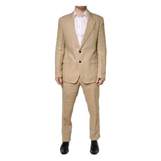 Dolce & Gabbana Single Breasted Suits, male, Beige, Size: XL Taormina Single Breasted 2 Piece Suit