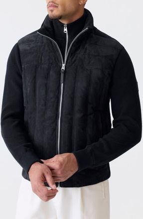 Mackage Landen Suede & Merino Wool Hybrid Down Jacket with Bib in Navy at Nordstrom, Size 40
