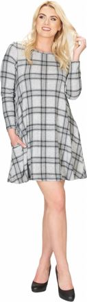 Papillon Plaid A-Line Sweater Dress With Pockets In Grey