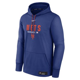 Nike Mens New York Mets Authentic Collection Nike Therma MLB Pullover Hoodie in Blue | NAC3156NNME-RMG