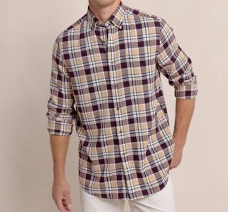 Southern Tide Mens Sweetgrass Plaid Beach Flannel Sport Shirt In Merlot