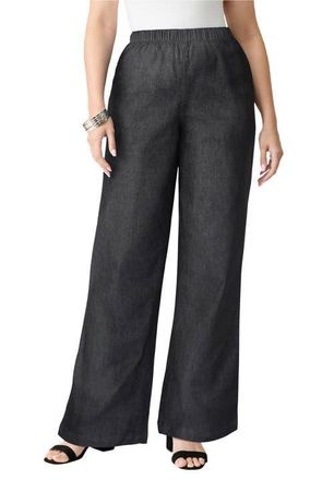 Roaman's Plus Size Comfort Stretch Wide Leg Jean in Black Denim at Nordstrom, Size 22