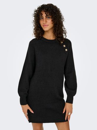 Only Midikleid ONLY ONLEMMA LIFE LS BUTTON ONEC DRESS CC KNT, Damen, Gr. XS, N-Gr, schwarz (schwarz detail:gold button), Obermaterial: 50% Polyacryl, 50% P