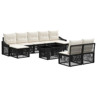 vidaXL Set Divano Da Giardino 10 Pz Nero E Bianco Crema Polyrattan Vidaxl