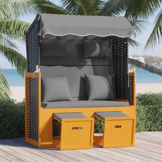 vidaXL Silla Strandkorb Cojines Rat&aacute;n Sint&eacute;tico Madera Negro Antracita Vidaxl