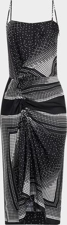 C&acirc;llas Milano Angie Ruched Dot-Print Silk Midi Dress