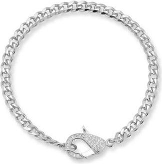 Sphera Milano Pav&eacute; Cubic Zirconia Clasp Curb Chain Bracelet in Silver at Nordstrom Rack