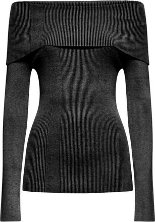 Silvian Heach Ribgebreide top met blote schouders - Dames - Ronde hals truien - Zwart - M - Polyester - Truien & Vesten