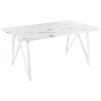 Beliani Beliani - Mesa De Comedor Blanco Gris 160 X 90 Cm Mdf Tablero Efecto M&aacute;rmol Grieger