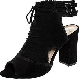 Alexandre Birman Black Suede Abbe Peep Toe Lace Booties