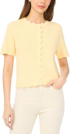 CeCe by Cynthia Steffe Scallop Edge Short Sleeve Cardigan in Lemon Drop at Nordstrom, Size Xx-Small