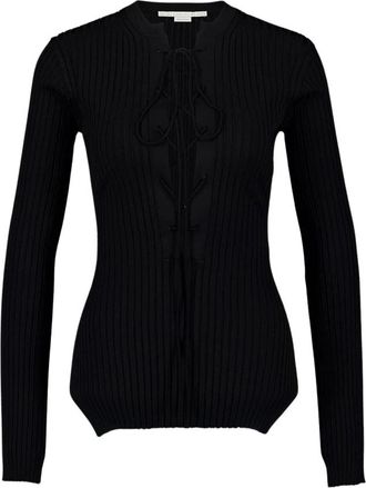 Stella McCartney Zwart Vetersluiting Gebreide Trui - Dames - Vesten - Zwart - L - Polyester - Truien & Vesten