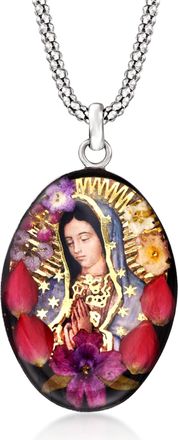 Ross-Simons Our Lady Of Guadalupe Pendant Necklace With Dried Flowers in Sterling Silver