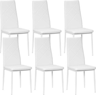 HOMCOM Dining Chairs - Faux Leather Kitchen Chairs - White - 6 Pieces | TJ Hughes