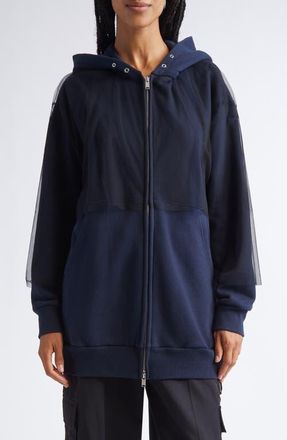 Undercover Tulle Overlay Oversize Cotton Fleece Zip-Up Hoodie in Navy at Nordstrom, Size 1