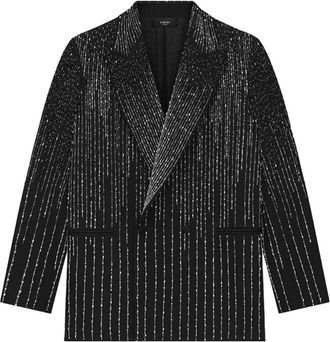 Amiri crystal-stripe double-breasted blazer - men - Virgin Wool - 50 - Black