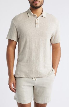 Alex Crane Linen Polo in Bone at Nordstrom, Size X-Large