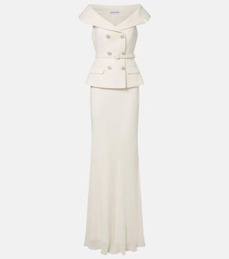 Self Portrait Abito lungo in boucl&eacute; e georgette