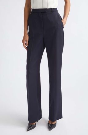 Alexander McQueen High Waist Wool Straight Leg Pants in Indigo at Nordstrom, Size 12 Us