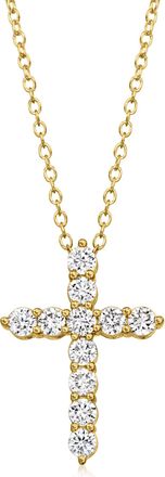 Ross-Simons Lab-Grown Diamond Cross Pendant Necklace in 18kt Gold Over Sterling
