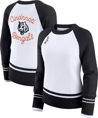 WEAR by Erin Andrews Womens WEAR by Erin Andrews White/Black Cincinnati Bengals Colorblock Raglan Sweater at Nordstrom, Size Xx-Large