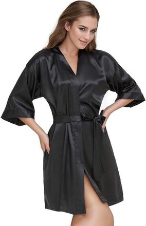 OEM Bata De Ba&ntilde;o Tipo Kimono De Sat&eacute;n Para Mujer, Bata Corta De Ma&ntilde;ana Con Escote En V Y Mangas Tres Cuartos