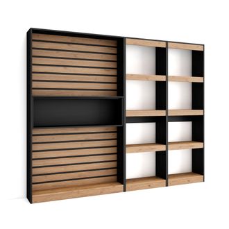 Skraut Home Librer&iacute;a Estanter&iacute;a, Estanteria Libros De Pared, 230x186x25cm, Sal&oacute;n - Comedor - Oficina, Con Almacenaje, Estilo Moderno, Roble Y Negro - Skraut Home