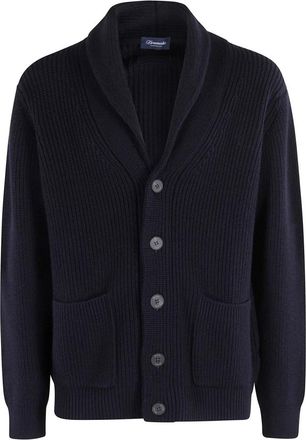 Drumohr Maglia Cardigan - Heren - Vesten - Blauw - 2XL - Wol - Truien & Vesten