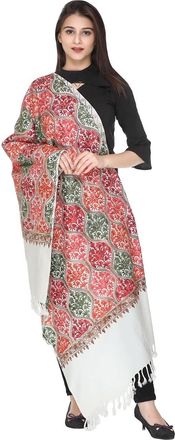 World of Shawls Beautiful Hand Embroidery Luxury Shawl to make you feel and look Beautiful and Elegant. (White)