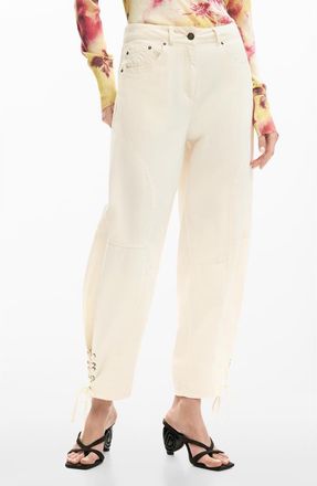 Desigual Lace Up Hem Denim Pants in Light Beige at Nordstrom, Size Medium