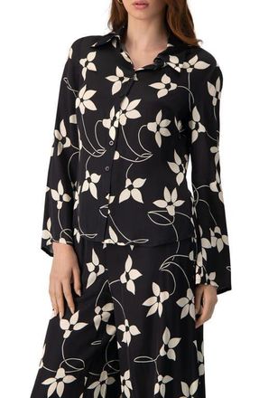Ivonne Long Sleeve Printed Shirt Blouse in Black at Nordstrom, Size 14