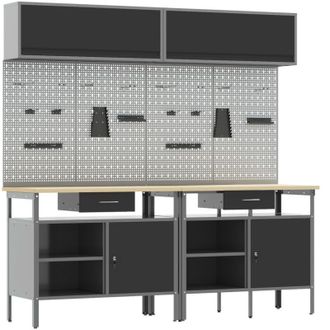 vidaXL Set De Banco De Trabajo De 8 Piezas En Acero Negro Vidaxl