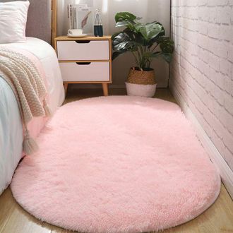 OEM Se Trata De Una Alfombra Ovalada Rosa De Pelo Largo, Resistente A Las Manchas Y Antideslizante, Que Mide 100 X 200 Cm, Dise&ntilde;ada Para El Vestidor Y El 