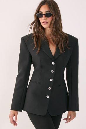 NASTY GAL Premium Cinched Waist Blazer in Black at Nordstrom, Size 12