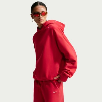 Nike Womens Studio Fleece Medium Weight Oversized Pullover Hoodie in Red | IX7043-657