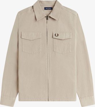 Fred Perry Mens Fred Perry M9833 Twill Zip Through Overshirt - Warm Oat - Cream - Size: Regular/40