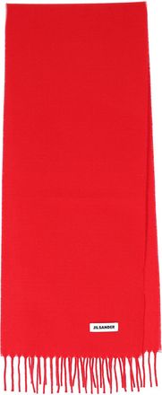 Jil Sander Red Virgin Wool Fringed Scarf