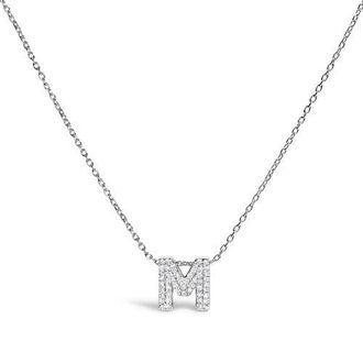 House of Brilliance 10K Gold Diamond Accent A-Z Initial Bubble Pendant Necklace in White | M at Nordstrom