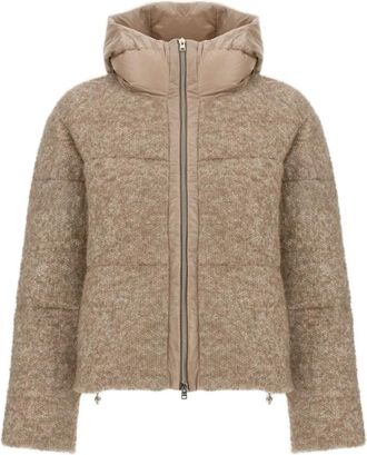Herno Sequin-Embellished Boucl&eacute; Down Jacket - Dames - Gewatteerde jassen - Roze - L - Leer - Jassen