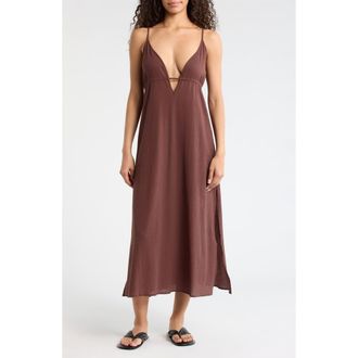 Sanctuary Crinkle Gauze Cover-Up Midi Dress in Espresso at Nordstrom, Size X-Large