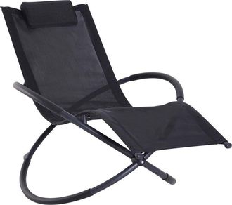 OUTSUNNY Orbital Lounger Zero Gravity Patio Chaise Foldable Rock Chair w/ Pillow Black