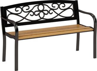 OUTSUNNY Banco De Jard&iacute;n Exterior De 2 Plazas Banco De Exterior Con Asiento De Madera Y Marco De Acero Para Patio Terraza 127x56x80 Cm Negro Y Natural