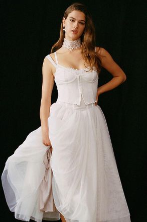 BHLDN Sleeveless Corset Tulle Fit & Flare Midi Dress