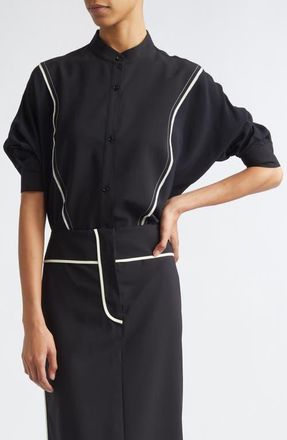 Ashlyn Eskil Outlined Bib Button-Up Shirt in Black at Nordstrom, Size Large