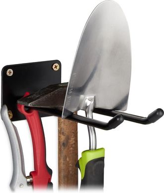 Relaxdays Relaxdays - 9 Escoberos, Soporte Herramientas Pared, Ganchos Dobles, Porta Escobas, Colgador Palas Atornillable, Acero, 24 Cm, Negro