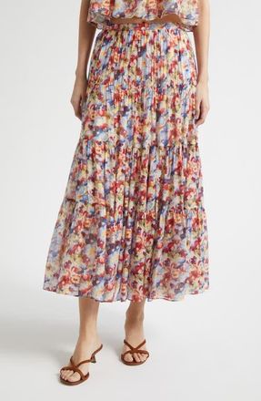 Cinq &agrave; Sept Harper Wildflower Tiered Maxi Skirt in Gardenia Multi at Nordstrom, Size 00