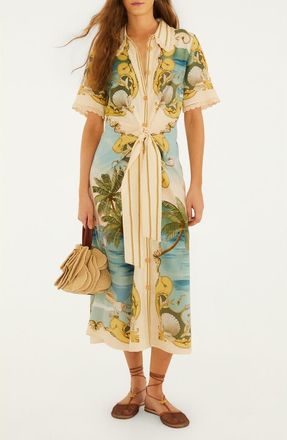 Farm Rio Royal Sea Tie Waist Midi Dress in Royal Sea Multicolor at Nordstrom, Size Xx-Small