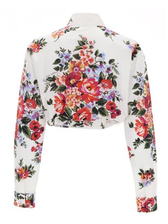 Dolce & Gabbana Floral Print Cotton Crop Shirt - White
